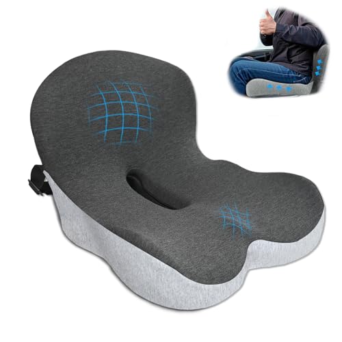 Memory Foam Seat Cushion,Office Chair Cushion with Lumbar Support for Back Pressure Relief, Car Seat Cushion with Adjustable Strap,Sciatica Pad Cushions for Car,Truck, Desk (Black+Grey) - color: Black+grey