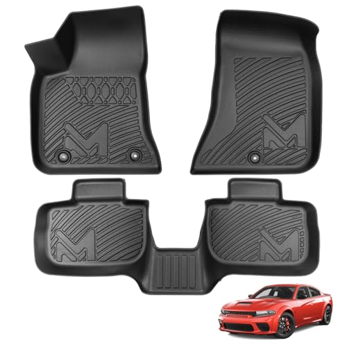 Floor Mats for 2011-2023 Dodge Charger & Chrysler 300 (RWD) Rear-Wheel Drive ONLY, TPE Automotive All Weather Cover Protection Waterproof Black Floor Liner Front & Rear Row Full Set - size: 3PCS (2Row), style: For 2011-2023 | Dodge Charger/ Chrysler 300 R