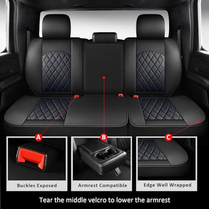 MIROZO Dodge Ram Seat Covers Full Set –Waterproof Truck Seat Covers Leather Car Seat Protector Fits 2009-2026 Ram 1500/2500/3500 Crew Quad Regular Cab Pickup with Split Flat Bench 40/60,Black and Blue - color: Black and Blue, size: Full Set（Flat Back)