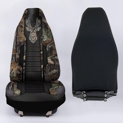 Camo Hunting Buck 2 Piece Car Front Seat Covers Only, Universal Washable Breathable, Waterproof Auto Seat Protector Cover - color: Green Camo hunting Buck