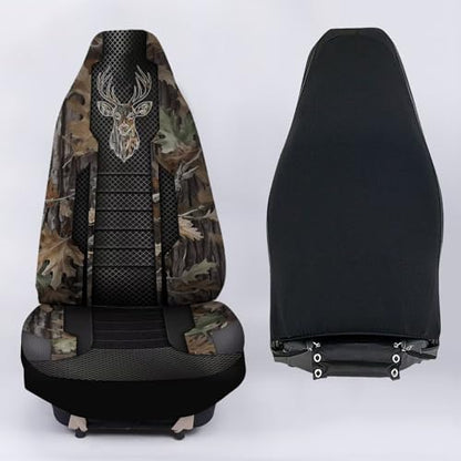 Camo Hunting Buck 2 Piece Car Front Seat Covers Only, Universal Washable Breathable, Waterproof Auto Seat Protector Cover - color: Green Camo hunting Buck