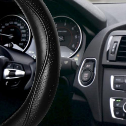 Top Grade Black Genuine Leather Steering Wheel Cover Men Women, Luxury Steering Wheel Cover for Cars, SUVS and Trucks，Universal 14.5-15 inch