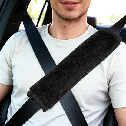 Soft Fuzzy Plush Seat Belt Covers - 2 Pack, Seat Belt Pads to Neck & Shoulder Comfort from Rubbing & Irritation, Universal Fit for Car, Truck, SUV, Airplane, Backpack Straps - color: J-001-Black