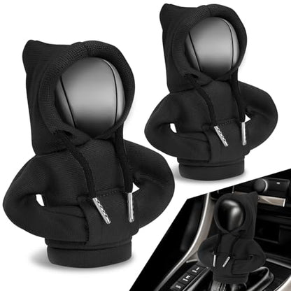Auto Dynasty 2pcs Car Gear Shift Knob Hoodie, Mini Hoodie Shifter Cover, Automotive Interior Decoration, Gear Shifter Stick Protector, Auto Manual Transmission Lever Cover, Black