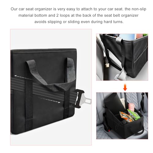 Car Passenger Seat Organizer, Collapsible Oxford Fabric Car Organizer with Partitions & 2 Cup Holders, Multi-Purpose Large Capacity Storage Box for Front & Back Seats