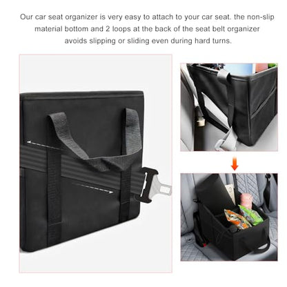 Car Passenger Seat Organizer, Collapsible Oxford Fabric Car Organizer with Partitions & 2 Cup Holders, Multi-Purpose Large Capacity Storage Box for Front & Back Seats