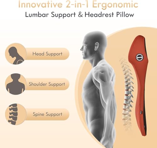 Memory Foam Car Seat Cushion with Lumbar Support Headrest Pillow 2-in-1 Ergonomic Back Support and Neck Pillow Car Cushion for Driving Seat Back Rest Pillow Pressure Sciatica Pain Relief, Red