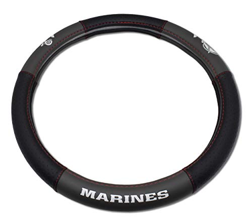 Elektroplate Officially Licensed US Marine Corps Premium Steering Wheel Cover - Medium Size - Fits Mid-Size SUVs and Trucks with Diameter 14.7” to 15.4”