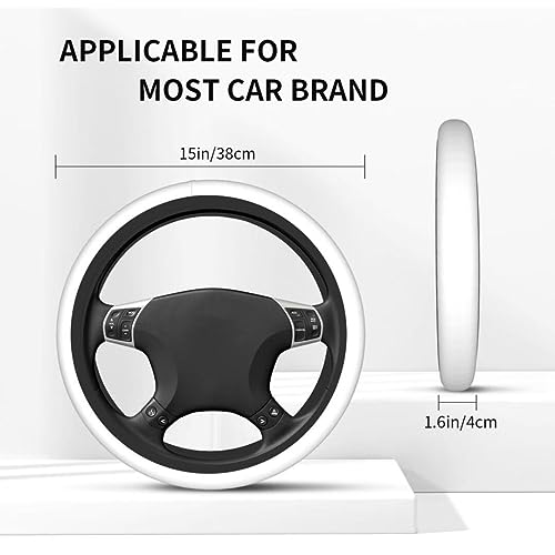 Elastic Stretch Steering Wheel Cover,Warm in Winter and Cool in Summer, Car Universal 15 inch, Microfiber Breathable Ice Silk, Anti-Slip, Odorless, Easy Carry,White - color: White
