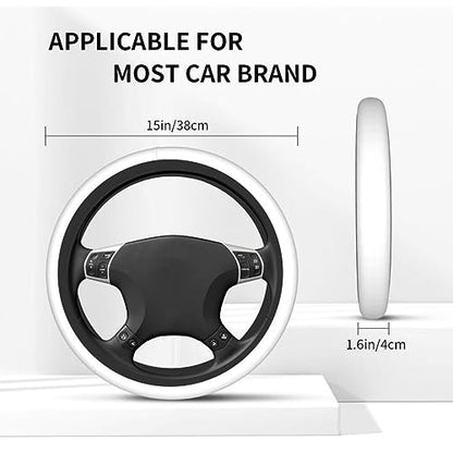 Elastic Stretch Steering Wheel Cover,Warm in Winter and Cool in Summer, Car Universal 15 inch, Microfiber Breathable Ice Silk, Anti-Slip, Odorless, Easy Carry,White - color: White