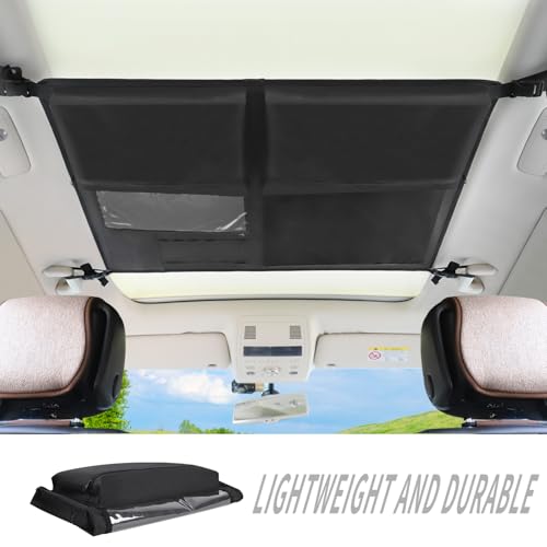 Car Ceiling Cargo Net,Double-Layer Mesh Car Roof Storage Organizer,Strengthen Load-Bearing Mesh Net Storage Pocket,Camping Road Trip Essentials Truck SUV Organizer Accessories