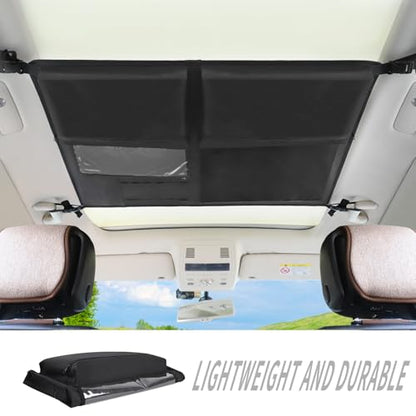 Car Ceiling Cargo Net,Double-Layer Mesh Car Roof Storage Organizer,Strengthen Load-Bearing Mesh Net Storage Pocket,Camping Road Trip Essentials Truck SUV Organizer Accessories