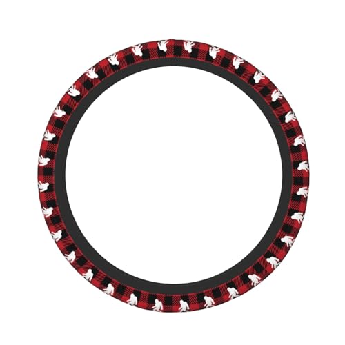 Bigfoot Big Foot Red and Black Buffalo Plaid Car Steering Wheel Cover,Non-Slip Elastic Neoprene-Sweat Car Accessories,Universal 15 Inch Fit Auto, Vans Trucks,Suvs, Truck - color: Big Foot