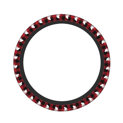 Bigfoot Big Foot Red and Black Buffalo Plaid Car Steering Wheel Cover,Non-Slip Elastic Neoprene-Sweat Car Accessories,Universal 15 Inch Fit Auto, Vans Trucks,Suvs, Truck - color: Big Foot