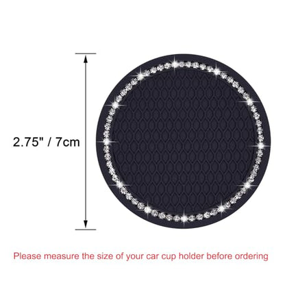 Bling Car Coasters, Wisdompro 2 Pack PVC Car Cup Holder Insert Coaster - Anti Slip Universal Vehicle Interior Accessories Crystal Glitter Cup Mats for Women and Men(2.75" Diameter, Black) - color: Black