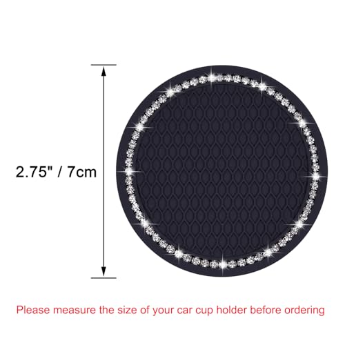 Bling Car Coasters, Wisdompro 4 Pack PVC Car Cup Holder Insert Coaster - Anti Slip Universal Vehicle Interior Accessories Crystal Glitter Cup Mats for Women and Men(2.75" Diameter, Black) - color: Black
