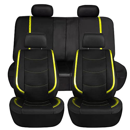 FH Group Galaxy13 Metallic Striped Deluxe Leatherette Car Seat Covers with Matching Carpet Floor Mats – Full Set, Universal Fit, Airbag Compatible for Cars, SUVs & Sedans, Yellow - color: Yellow