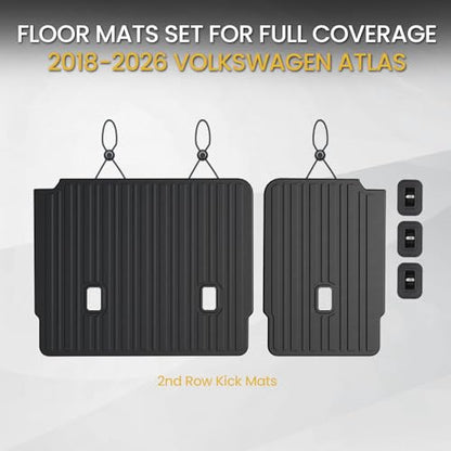 Kick Mats Backrest Mats for 2018-2025 2026 Volkswagen VW Atlas Bench Seat Car Mat Accessories(Not Fit Cross Sport), All Weather TPE Protector SEL SE Peak Edition(2nd Row Kick Mats 7 Seats)