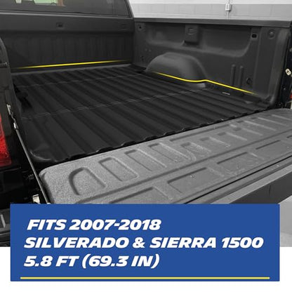 MICHELIN Truck Bed Mat for 2007-2018 Chevy Silverado/GMC Sierra 1500 5.8 FT / 69.3" (2007 New Body Only), All-Weather Truck Bed Liner, Custom Fit, Durable TPE Bedliner, Non-Slip - size: 2) Silverado/Sierra 1500 | 07-18 | 5.8 FT