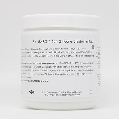 Dowsil SYLGARD 184 (Form Dow Corning) Silicone Elastomer Kit Base A + Curing Agent Solidifier B for Electrical Component Battery Board Assembly Room Temperature RT Heat Cure(1.1 lb = A 450g + B 45g) - size: 495g = A 450g + B 45g