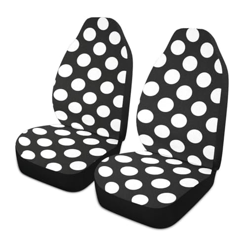 2 PCS Polka Dot Car Seat Covers Abstract White Dots on Black Background Modern Pattern Cute Dots Pattern Vehicle Seat Protector Cushion Cover Universal Car Accessories for SUV Truck Sedan - color: White Black