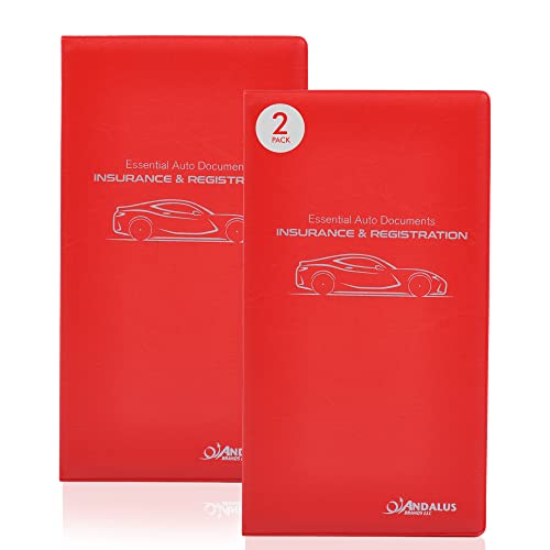 Andalus Auto Registration & Insurance Card Holder Pack of 2, Waterproof Essential Car Registration Holder with Hook & Loop Closure, Perfect for Every Vehicles Glove Boxes (Red - 9.5" x 5.15") - color: Red