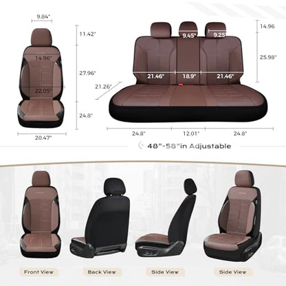 Coverado Front Seat Leather Covers, Full Leather Construction with Carbon Fibre Weave, Universal Fit for Most Cars SUV Trucks (Coffee) - color: Coffee, size: Front