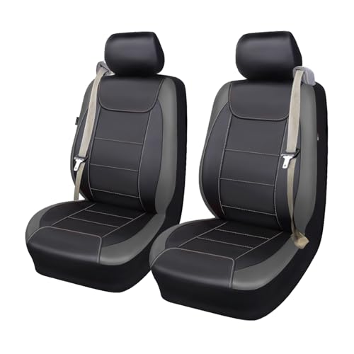 Flying Banner car seat Covers Quality Carbon Fiber Air Mesh Fabric Sport Low High Back Bucket Back Pocket Arm Rest (2 Fronts-Low Bucket-Built-in Seatbelt Compatible, Gray - Faux Leather) - color: Gray - Faux Leather -- Built-in Seatbelt Compatible, size: