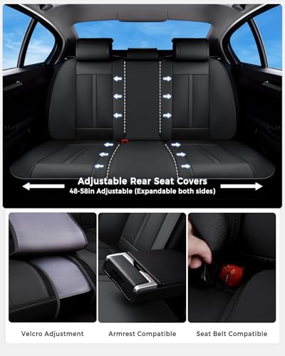 Huidasource Back Seat Cover, Luxury Nappa Leather Back Car Seat Cover, Back seat Covers with Velcro Adjustable, Cooling Holes, Seat Belts, Child Safety Seats etc, Fit for Most Cars SUV Trucks, Black - color: R# Black, size: Rear