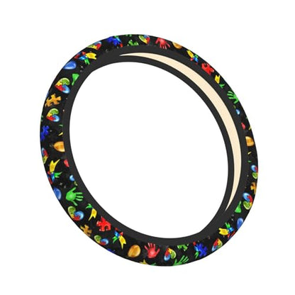 Autism Awareness Steering Wheel Cover Anti-Slip,Sweat Absorption Universal 15 inch Steering Wheel Covers Cute car Accessories for Men Women - color: Black 2