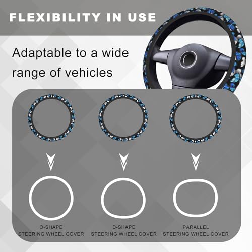 Blue Black Butterfly Steering Wheel Cover, Cute Butterflies Anti-Slip Breathable Car Accessories Interior Elastic Steering Wheel Cover for Men Women Fit Auto, SUV Vans Truck Universal 14.5-15 Inch