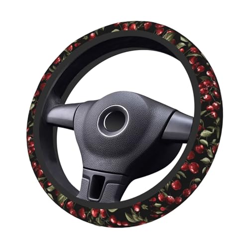 Cherry Steering Wheel Cover Cute Red Fruite Car Steering Wheel Protector Auto Wheel Cover Anti-Slip Breathable and Sweat Absorption Car Accessories, Black - color: Cherry