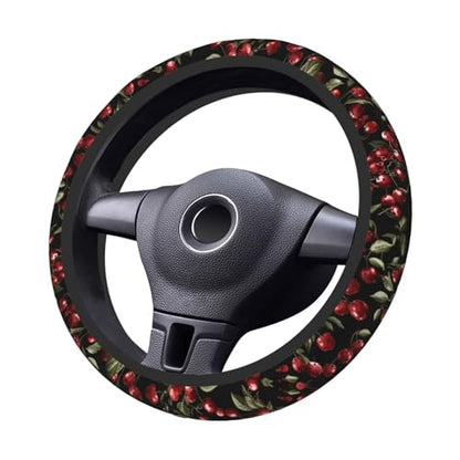 Cherry Steering Wheel Cover Cute Red Fruite Car Steering Wheel Protector Auto Wheel Cover Anti-Slip Breathable and Sweat Absorption Car Accessories, Black - color: Cherry