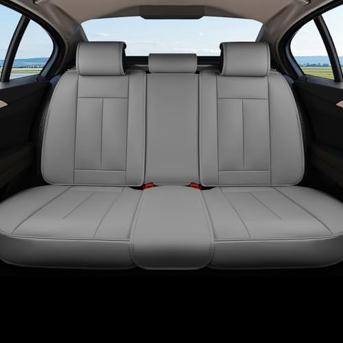 Coverado Back Seat Cover, Gray Seat Covers for Cars, Waterproof Back of Car Seat Protector for Kids, Nappa Leather Car Seat Cushion, 3-Pieces Universal Fit Most Cars Interior Backseat Covers - color: Gray