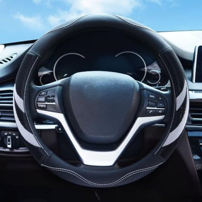 Alusbell Microfiber Leather Steering Wheel Cover Breathable Auto Car Steering Wheel Cover for Women and Men Universal 15 Inches (White) - color: White