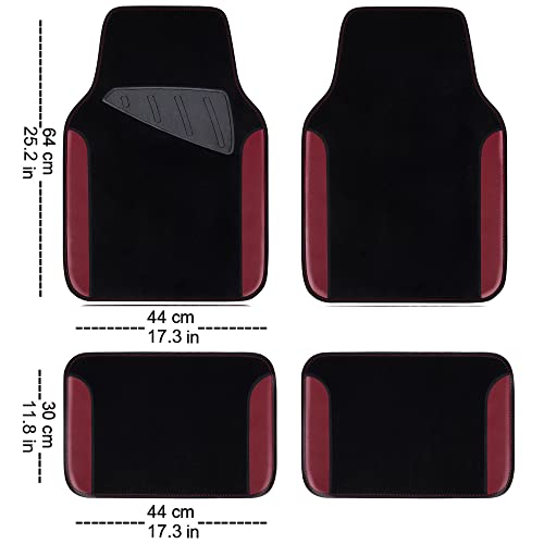 CAR PASS Waterproof Universal Fit Car Floor Mats, Car Mats Fit for SUV,Vans,sedans, Trucks,Set of 4pcs Car Carpet with Driver Heel Pad（Black and Burgundy） - color: Black and Burgundy