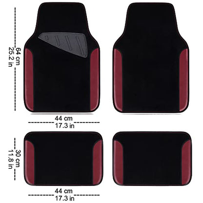 CAR PASS Waterproof Universal Fit Car Floor Mats, Car Mats Fit for SUV,Vans,sedans, Trucks,Set of 4pcs Car Carpet with Driver Heel Pad（Black and Burgundy） - color: Black and Burgundy