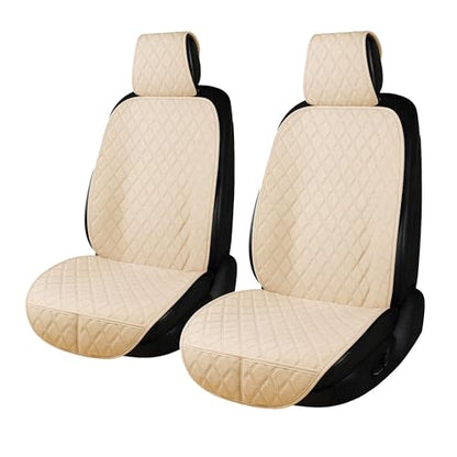 2PCS Linen Front Seat Covers for Cars Sideless Seat Covers Breathable Cloth Fabric Car Seat Protector Universal Fit Most Automotive, SUV, Trucks, Van(Beige) - color: LINEN BEIGE