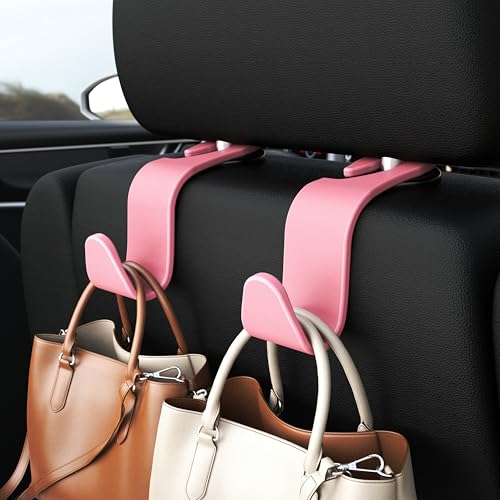 Universal Car Headrest Hooks, Car Organizer Hanger Storage Hooks for Bag Purse Cloth Grocery (Pink Set of 4) - color: Pink