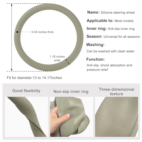 DXNQ Car Steering Wheel Cover, 13 to 14.17 inches Anti-Slip Silicone Steering Wheel Protector, Soft Flexible Shock-Absorbent Steering Wheel Protective Cover for Most Car Models (Beige) - color: Beige