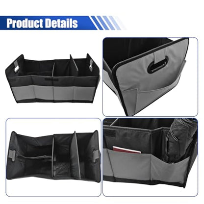 Car Trunk Organizer, Large Capacity Oxford Cloth Car Storage Box, Collapsible Multi-Compartment Organization Container, Waterproof Auto Interior Storage Accessories (Gray)