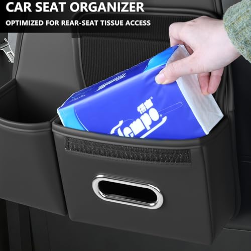 Upgrade Seat Back Organizer for Car – PU Leather Multi-Pocket Hanging Storage Bag with Bottle Holder & Travel Tidy Pouch Pocket Kids, Tissue Holder Large-Capacity Backseat Organizer , Black 1PC - size: 1 PC