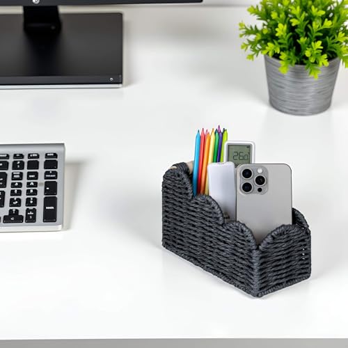CubesLand Bedside Table Desk Organizer Caddy, Remote Pen&Pencil Holder Cup, Makeup Brush Holder w/Scalloped Perfect for Home, Office Desk, Living Room Table Decor, 3 Slots Black - color: Black
