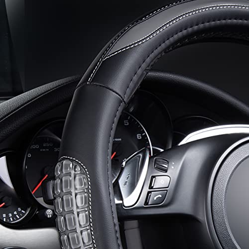 Flying Banner car Steering Wheel Cover Gel Massage Velvet Cool Warm Universal Size 15 inches SUV Truck Anti Slip Odorless Summer Winter (Black Gray, Gel Massage) - color: Black Gray