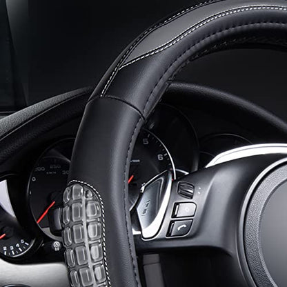 Flying Banner car Steering Wheel Cover Gel Massage Velvet Cool Warm Universal Size 15 inches SUV Truck Anti Slip Odorless Summer Winter (Black Gray, Gel Massage) - color: Black Gray