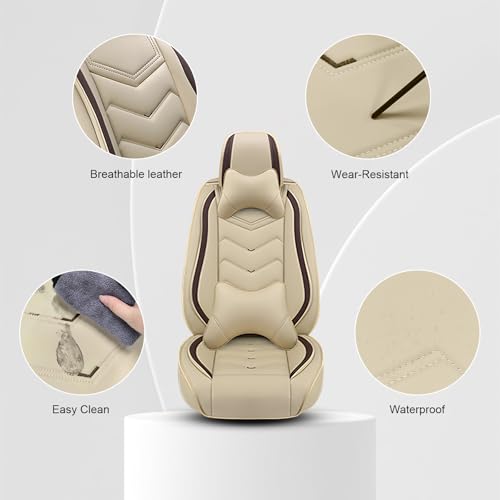 Car Seat Cover for KIA Soul 2010-2025, Driver's Seat Covers,Non-Slip Waterproof seat Cover,Wear-Resistant Nappa Leather car seat Covers. (Luxury 2 Seats/Beign) - color: Beige, size: Luxury 2 Seats