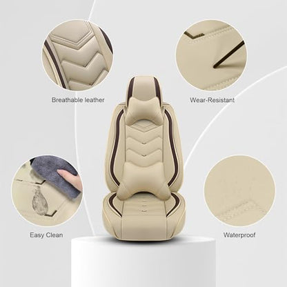 Car Seat Cover for KIA Soul 2010-2025, Seat Covers Full Set,Non-Slip Waterproof seat Cover,Wear-Resistant Nappa Leather car seat Covers. (Luxury 5 Seats/Beign) - color: Beige, size: Luxury 5 Seats