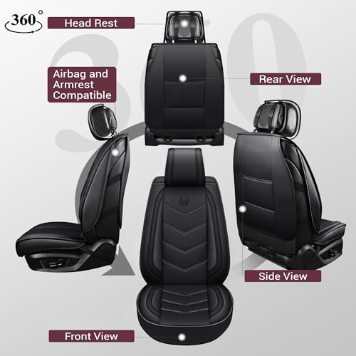 Seat Covers Full Set, Black Seat Covers for Cars 5 Seats, Car Seat Protector, Waterproof Faux Leather Car Seat Cushion, Front and Rear Car Seat Cover Fit for Most Sedans SUV Pick-up Truck (003 Black) - color: 003-Black