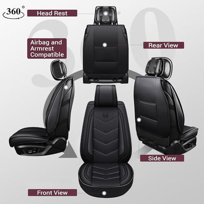 Seat Covers Full Set, Black Seat Covers for Cars 5 Seats, Car Seat Protector, Waterproof Faux Leather Car Seat Cushion, Front and Rear Car Seat Cover Fit for Most Sedans SUV Pick-up Truck (003 Black) - color: 003-Black