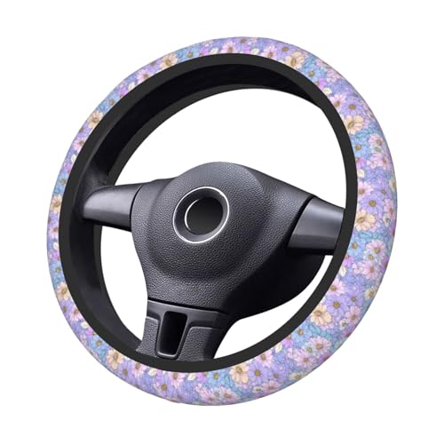 Steering Wheel Cover Daisy Flower Pastel Color Elastic Neoprene, Anti-Slip Universal Fit 14.5-15 Inch, Car Accessories Interior Decoration Wheel Protector for Cars, SUVs, Trucks - color: A027
